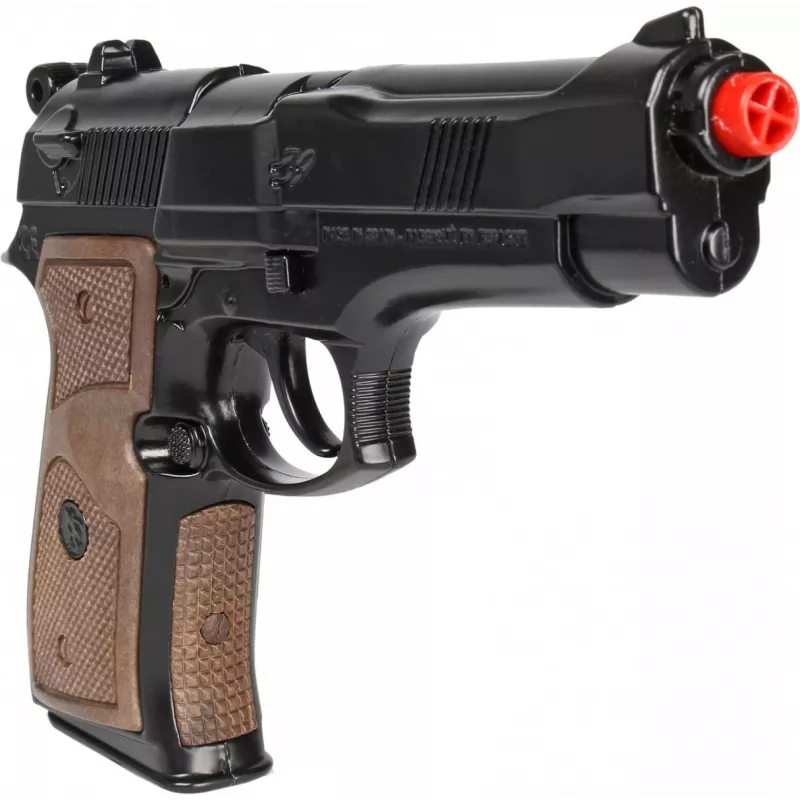 Pistola de policía de juguete de metal Pulio modelo 15539/6 — construcción metálica, accesorio de juguete