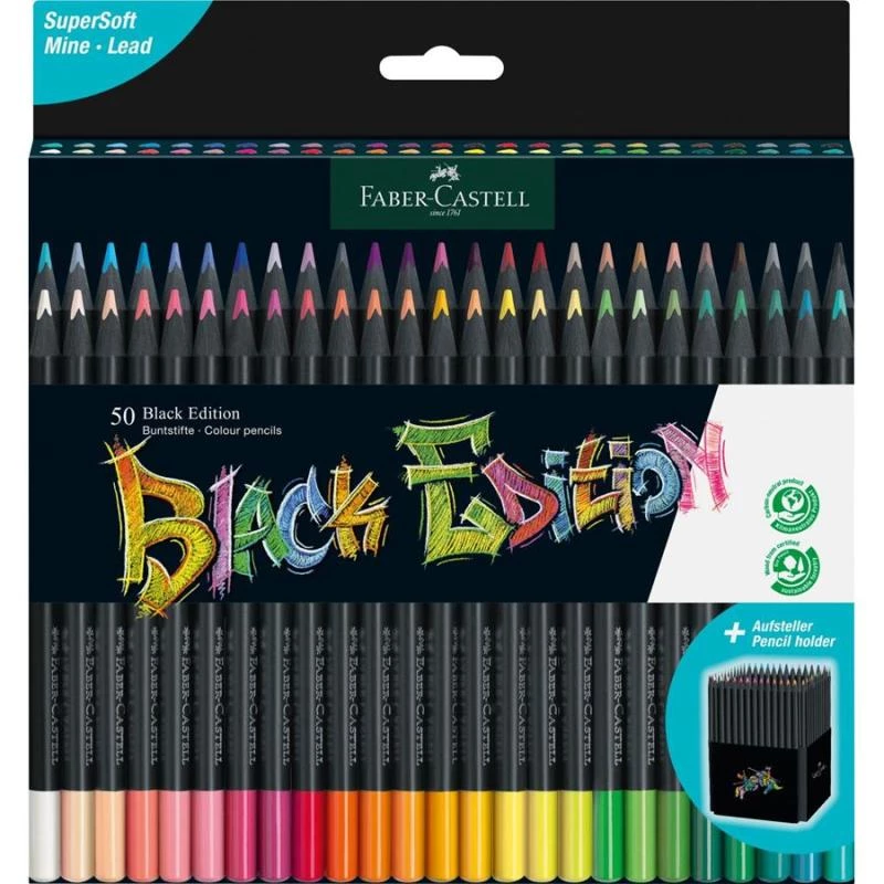 Lápices de colores Faber-Castell 116450, set multicolor, 50 uds., mina blanda, caja de cartón