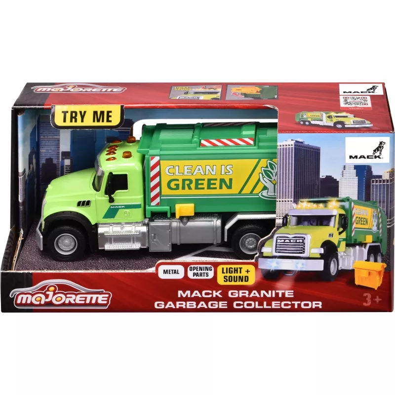 Coche de juguete Majorette Mack Granite Camión de basura Modelo 213743007, coche de fundición a presión