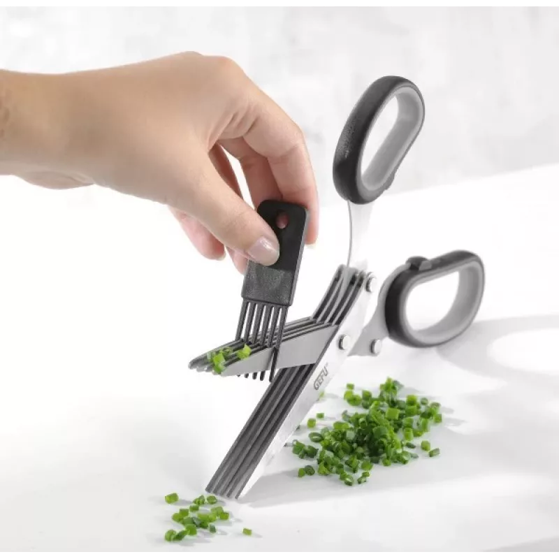 Tijeras de cocina GEFU 12660 — hojas de acero inoxidable, mango de plástico, longitud 191 mm, ancho 80 mm