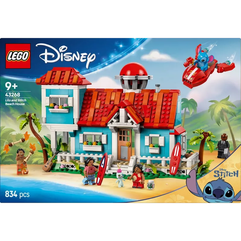 LEGO Disney Set 43268 Casa de la playa – casa modular para construir, 834 piezas, 5 minifiguras, edad 9+
