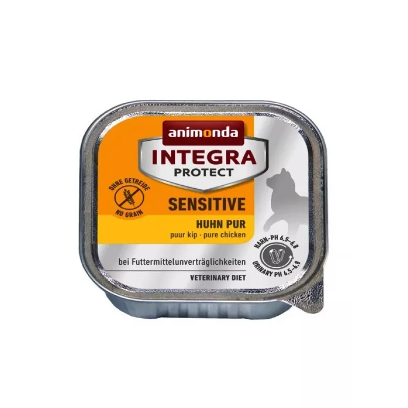 Comida húmeda para gatos Animonda Integra Protect Sensitive Pure Chicken 100 g, sin cereales, sin gluten, para gatos adultos, apoyo alergias