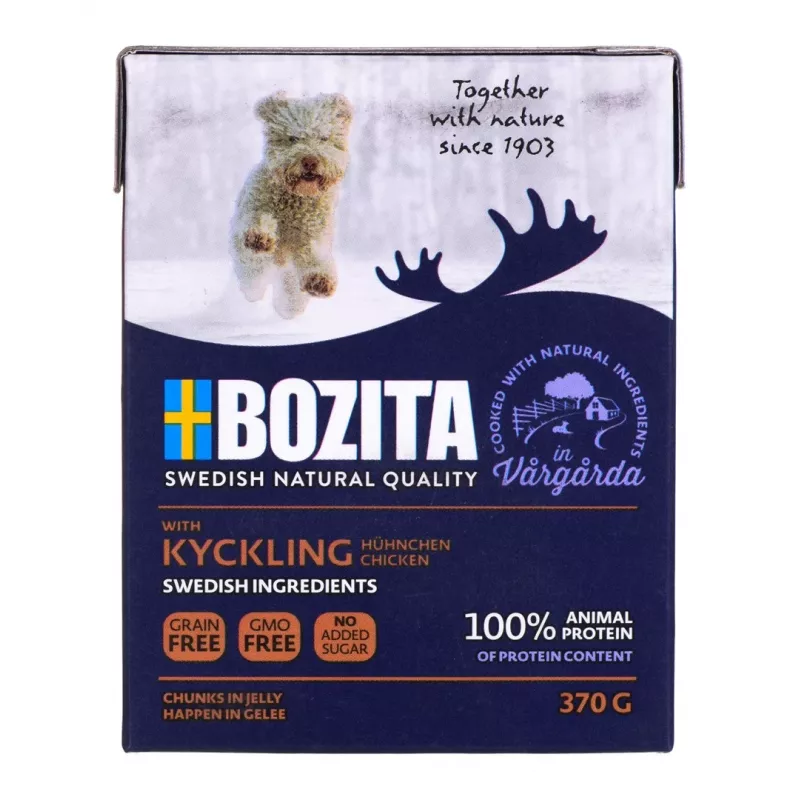 Bozita WITH CHICKEN – trozos en gelatina, 370 g, sin gluten ni soja