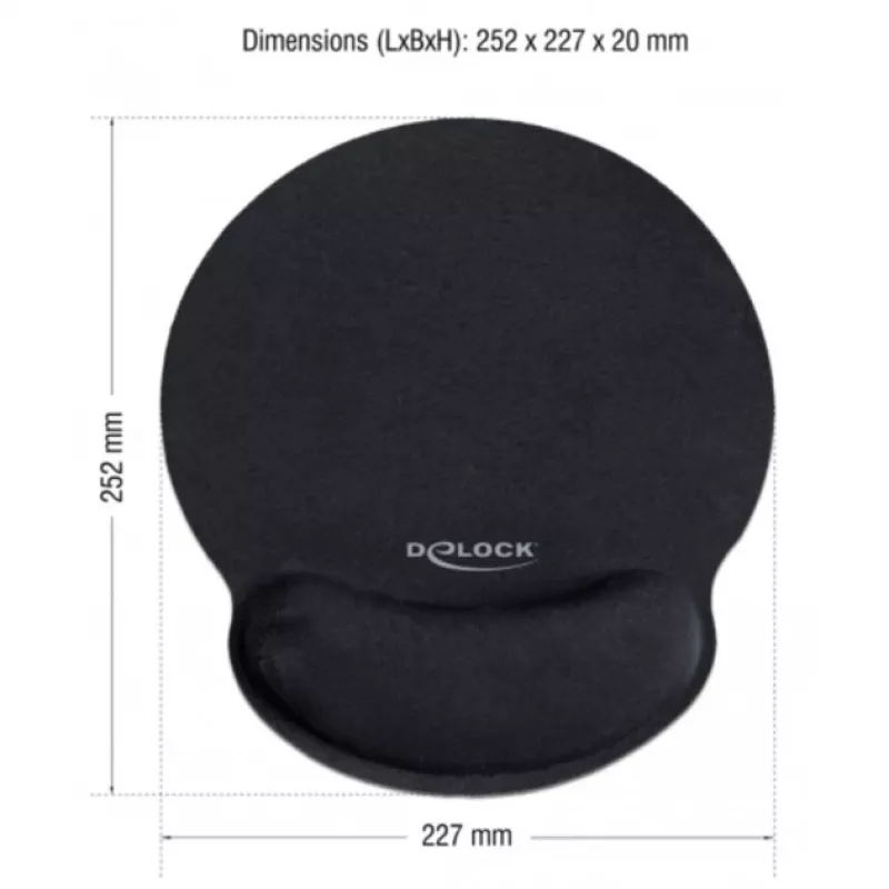 Delock alfombrilla de ratón ergonómica con reposamuñecas negra 252x227 mm