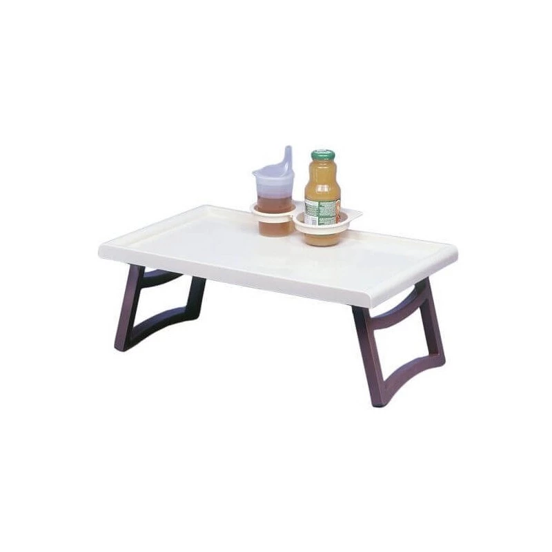 Mesita de noche SUNDO 46710 con asas, estante de estireno blanco, 530×320×200 mm, 2 portavasos, patas plegables, portabotellas