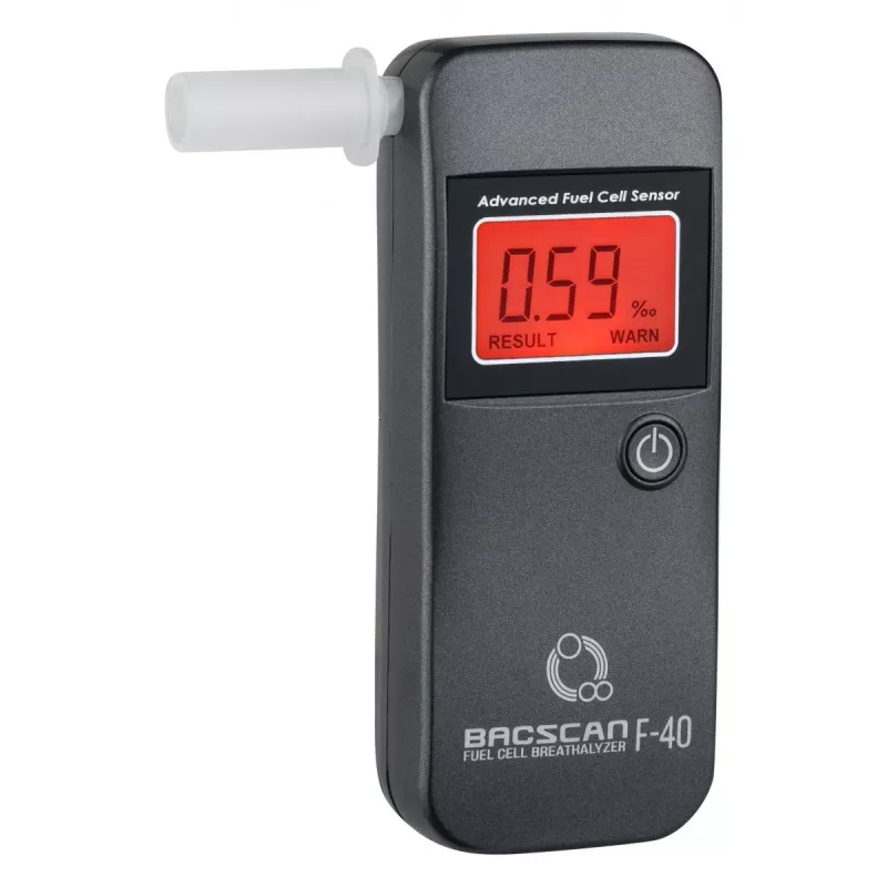 Alcoholímetro BACscan F-40, sin contacto, BAK 0–4%, precisión 1%, tiempo de calentamiento 20s, LCD, pila AAA×2