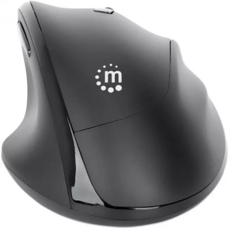Manhattan Ratón inalámbrico ergonómico, para diestros, 800/1200/1600 dpi ajustables, 2,4 GHz (hasta 10 m), seis botones con rueda de desplazamiento, receptor combo USB-A y USB-C, negro, pila AA (incluida), tres años de garantía
