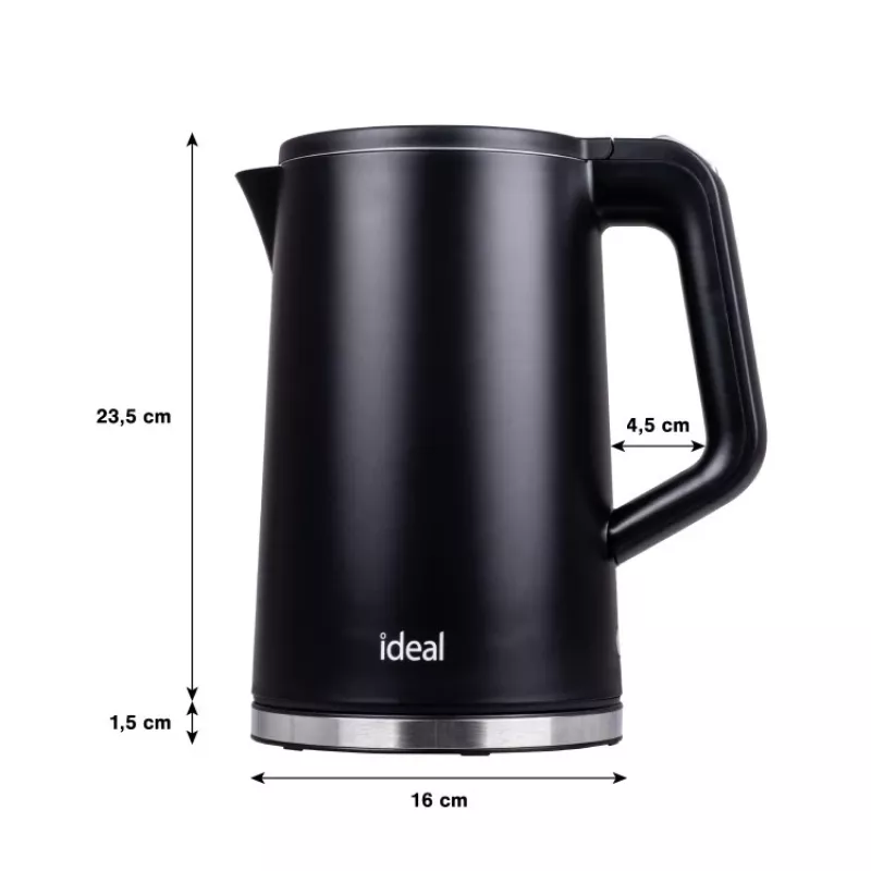 Hervidor de agua IDEAL 1,7 l, carcasa de acero, potencia 1500 W, negro