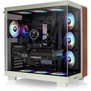 View 380 XL WS ARGB, caja torre verde claro/madera, cristal templado x 2, estructura de madera