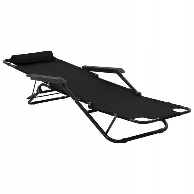 Sillón de jardín plegable Black Forest con cojín, negro