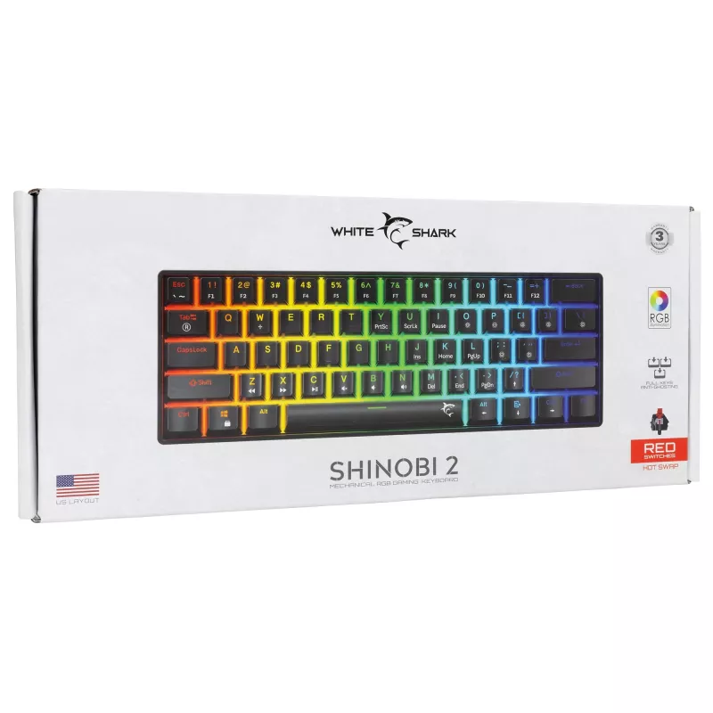 Teclado mecánico gaming White Shark Shinobi-2 con switches Red, negro, distribución US