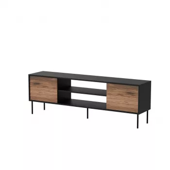 Mueble TV cama meble EF CORTINA 180×40×60 cm, parte superior negra, estructura nogal