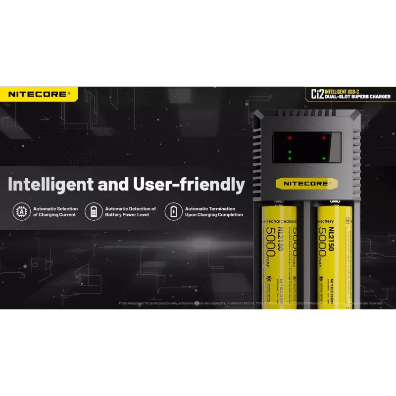 Cargador de baterías Nitecore Ci12 cargador USB universal para Li‑Ion, NiCd, NiMH, entrada 3A 5/9/12V, carcasa de plástico