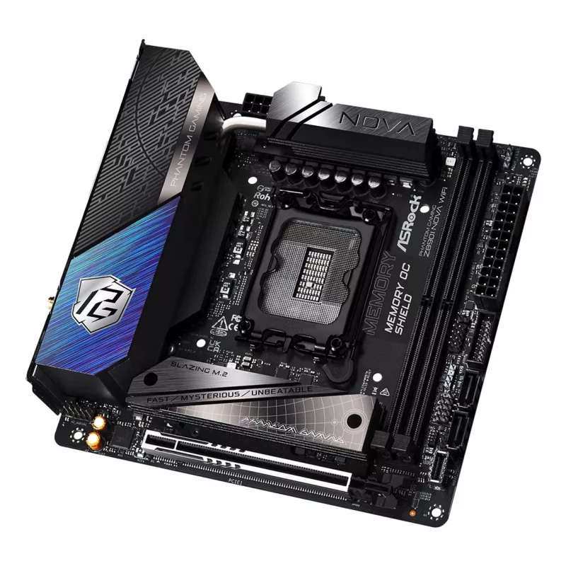 Placa base ASRock Phantom Gaming Z890I Nova WiFi — Intel Z890, LGA 1851, Mini-ITX, DDR5, 2x M.2, Wi‑Fi 6E/7, 5Gb LAN, Thunderbolt