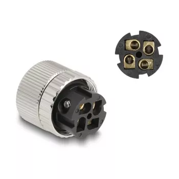 DeLOCK Conector M12 codificación A 4 polos conector hembra 90° en ángulo metal