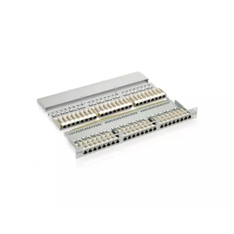 Equip panel de parcheo 48 puertos Cat.6 apantallado, negro, RJ-45, oro, Cat6, montaje en rack, 1U, negro