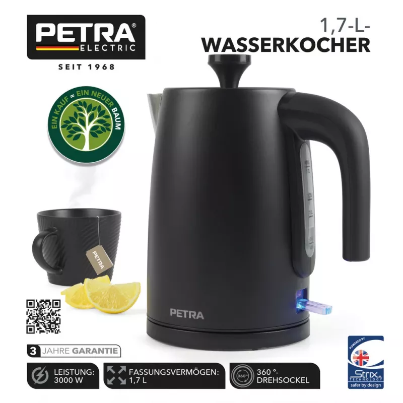 Hervidor Petra 1,7 l 3 kW negro mate