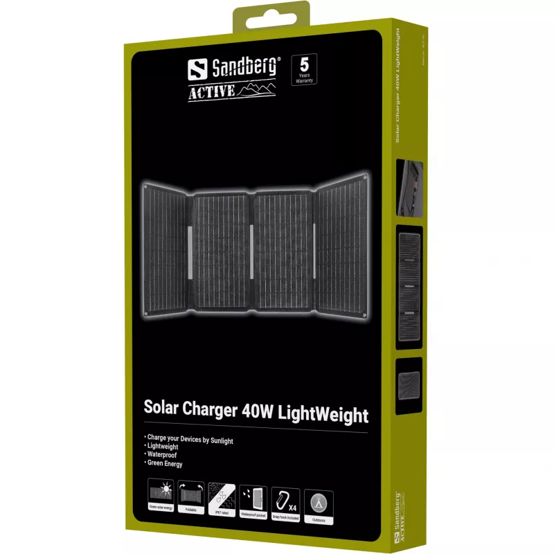 Cargador solar SANDBERG 421-20 40W ligero – panel solar portátil, salida de 40 W