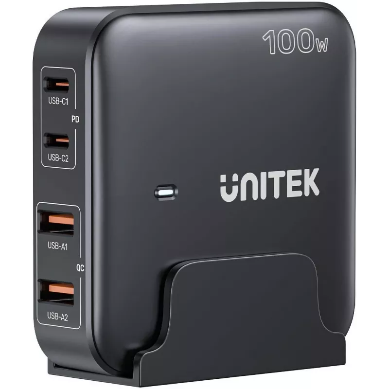 Cargador de escritorio Unitek P1229ABK01-EU 100 W con 2× USB-A y 2× USB-C