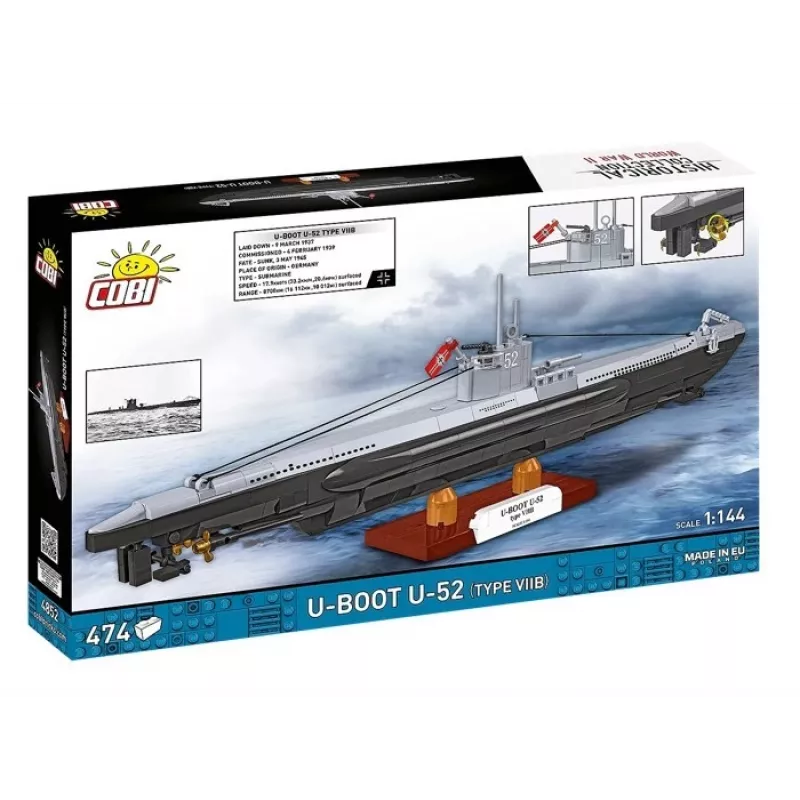Set de construcción Cobi Submarino U-52 – modelo de 474 piezas