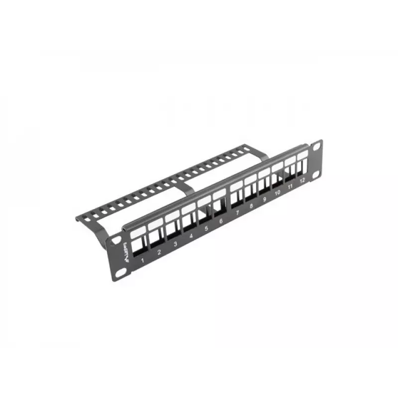 Lanberg PPKS-9112-B Panel de parcheo vacío 12 puertos 1U 10 pulgadas con organizador Keystone, negro