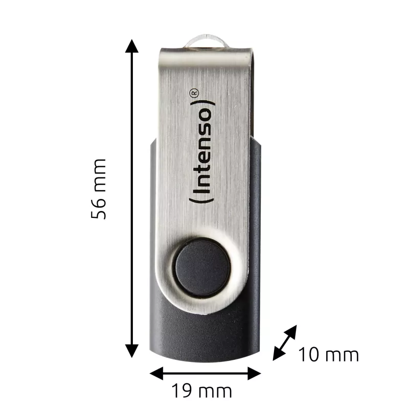 Memoria USB Intenso Office Line, 64 GB, USB-A, 3.2 Gen 1x1, negro-plata, 64 GB, USB Type-A, 3.2 Gen 1 (3.1 Gen 1), anillo giratorio, negro, plata