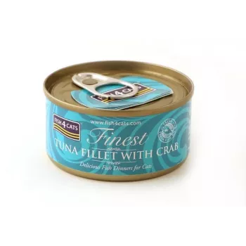 Comida húmeda para gatos FISH4DOGS Filete de atún con cangrejo 70 g — lata, 70 g, 85% humedad, 12% proteína