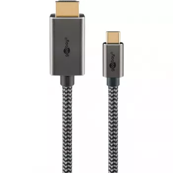 Cable adaptador trenzado USB, conector macho USB-C > conector macho HDMI, 4K / 60Hz (negro/plata, 2 metros)