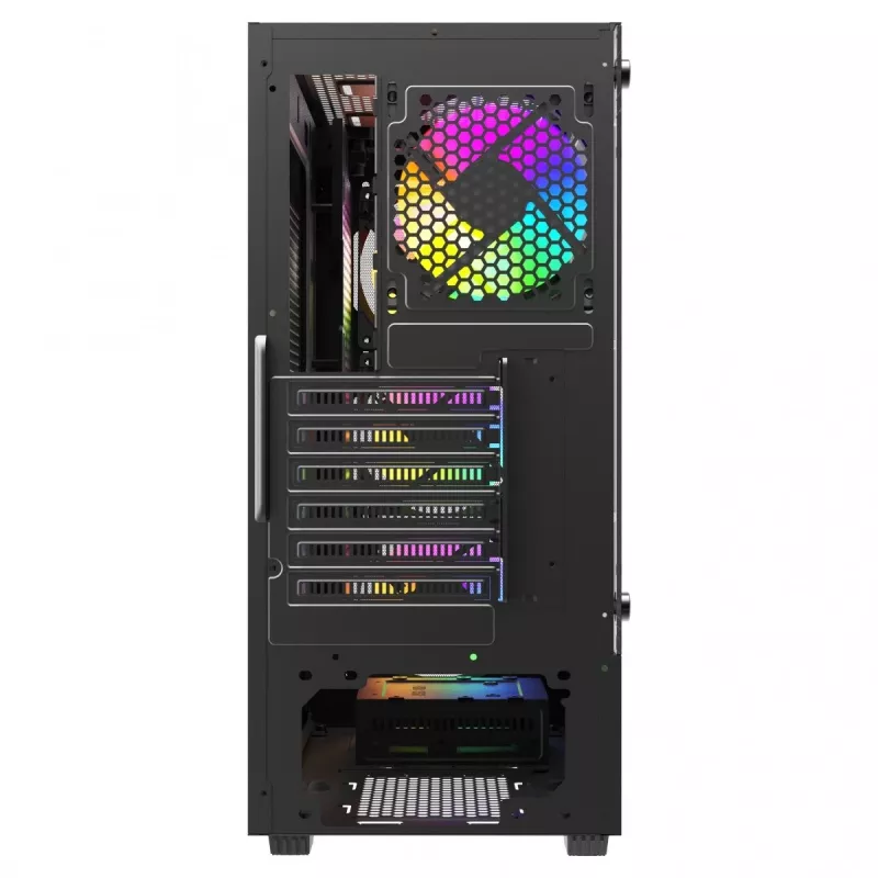 Caja de PC SAVIO Noctis Flow RGB — Cube, ATX/Mini-ITX, 3 ventiladores frontales de 120 mm, ventana lateral de cristal templado, GPU máx. 35 cm