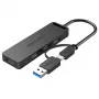 Vention hub USB 3.0 de 4 puertos con interfaz 2 en 1 USB-C y USB 3.0 y alimentación 0,15M ABS tipo