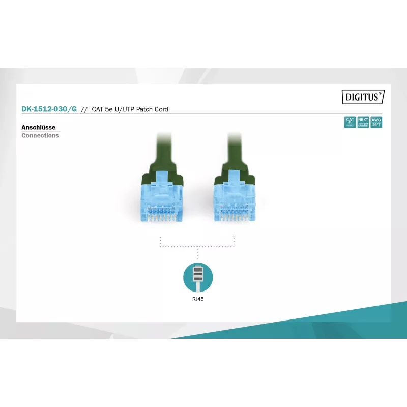 Latiguillo de red DIGITUS CAT5e U/UTP, 3 m, RJ-45 a RJ-45, verde