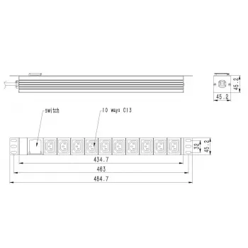 Unidad de distribución de corriente GEMBIRD EG-PDU-10C132C19 — 10x tomas C13, rack 1HE, entrada C19 16A, cable de 2 m, 3500 W