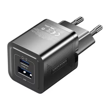 Cargador rápido de pared Vention FEQB0-EU 30W, 1x USB-C, negro — para smartphone, tablet, smartwatch, auriculares