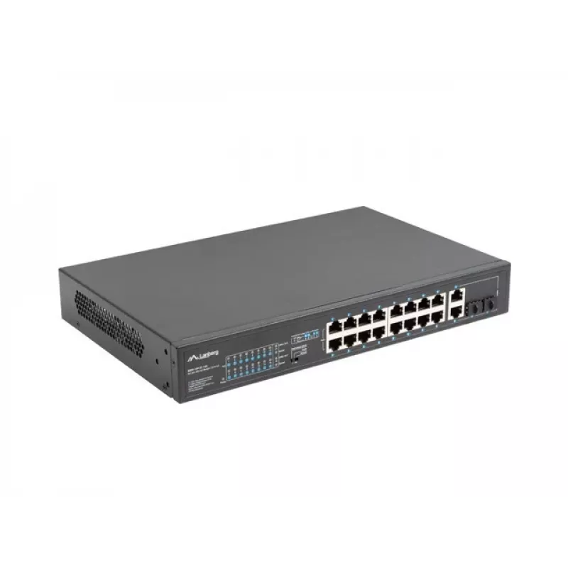 Lanberg RSFE-16P-2C-150 switch PoE+ no gestionable, 16x 10/100 PoE+, 2x combo Gigabit, 150 W, rack 1U