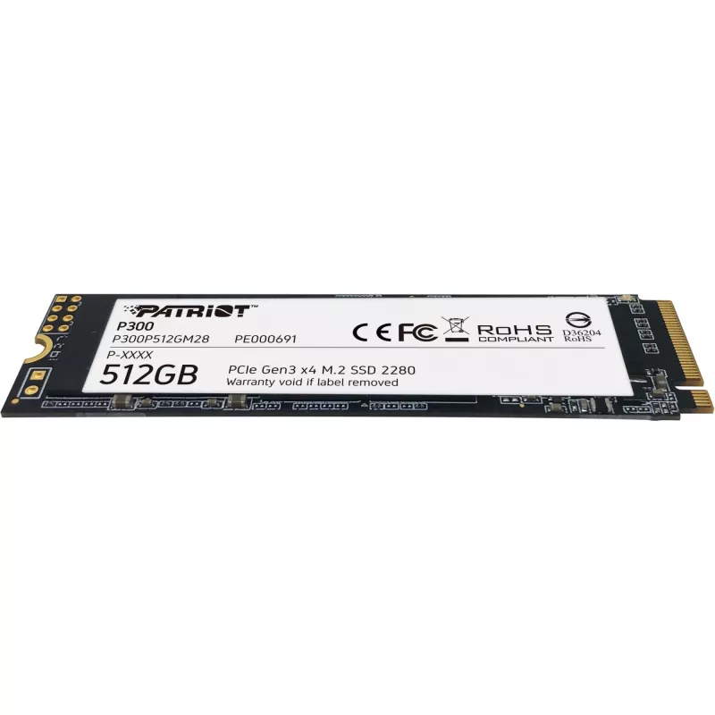 SSD interna PATRIOT P300 512 GB M.2 PCIe NVMe — Lectura 1700 MB/s, Escritura 1200 MB/s, 3D NAND, 3,8 mm, TBW 240