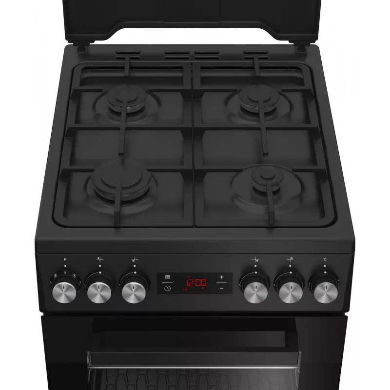 Cocina independiente BEKO FSM52331DBDS, encimera de gas 4 fuegos (2900/2000/2000/1000 W), horno eléctrico 60 L, 60 cm, clase de eficiencia energética A, negro