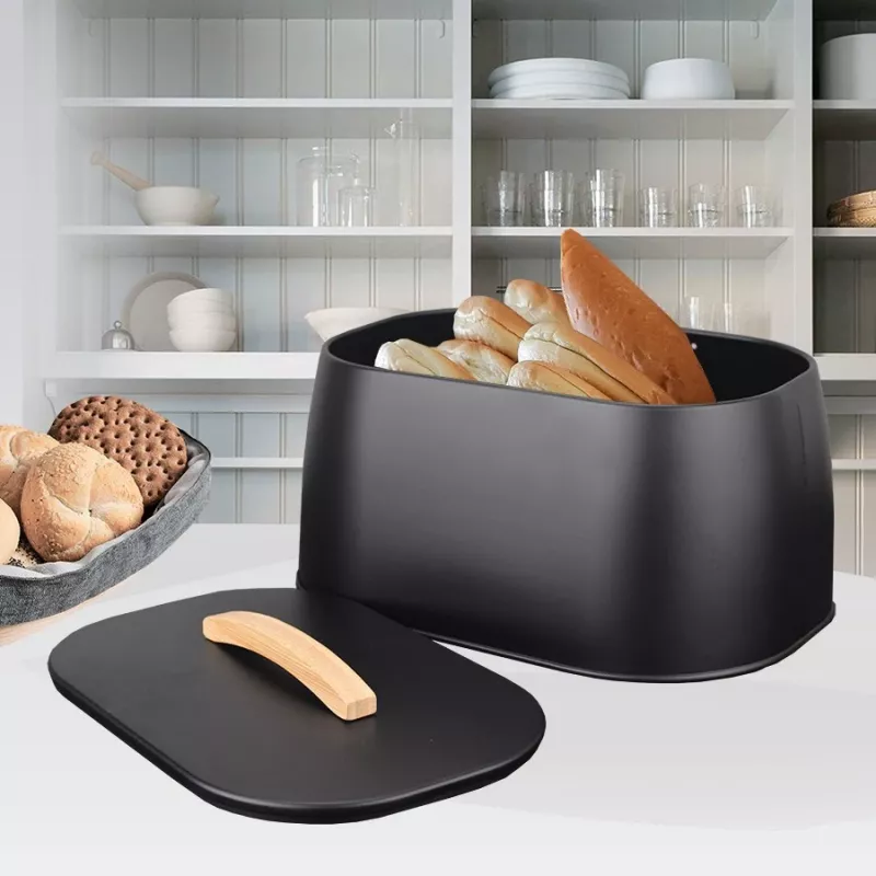 Panera de pan Maestro MR-1675-Negro, recipiente para guardar pan negro