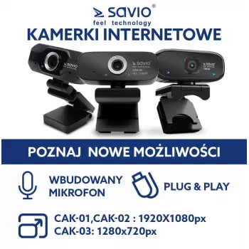 Cámara web Savio USB Full HD con micrófono integrado