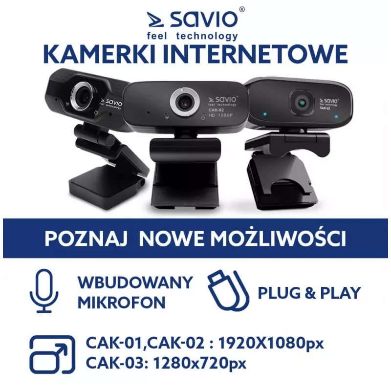 Cámara web Savio USB Full HD con micrófono integrado