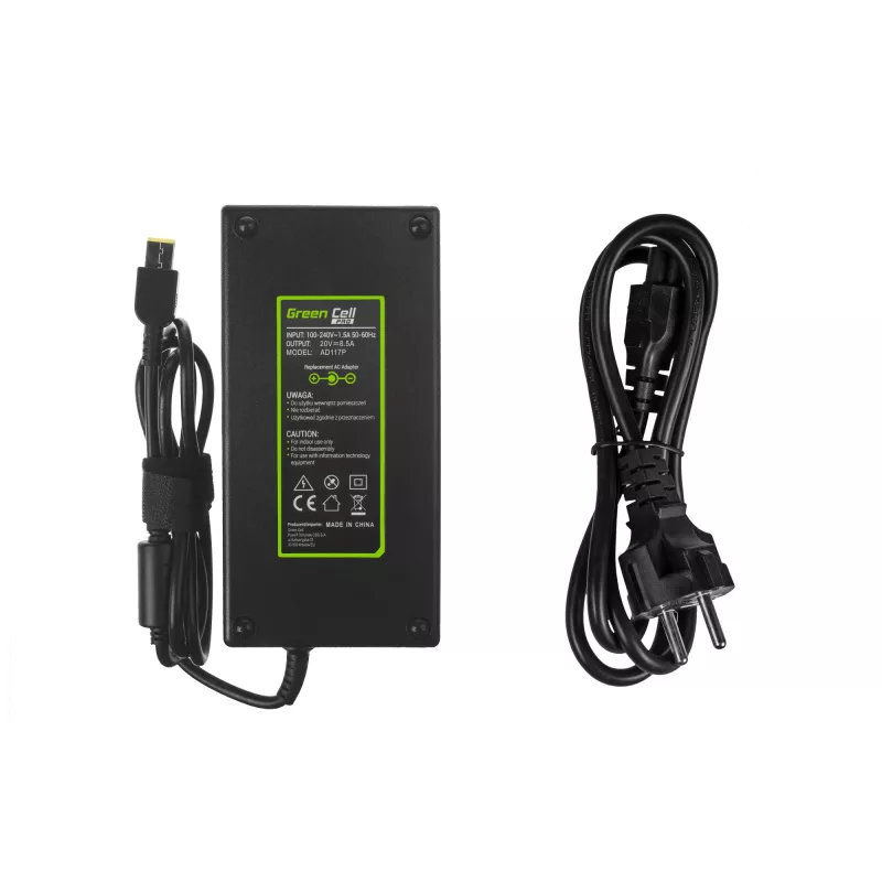 Fuente de alimentación Green Cell AD117P 170W 20V 8,5A para portátiles Lenovo, interior AC/DC, negra