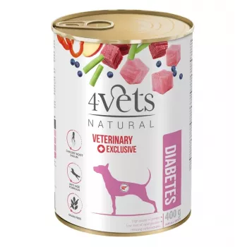 Comida húmeda para perros 4vets Natural Diabetes 400 g – alimento dietético para perros adultos diabéticos, pavo, 400 g, proteína 5,5 %, grasa 3,3 %