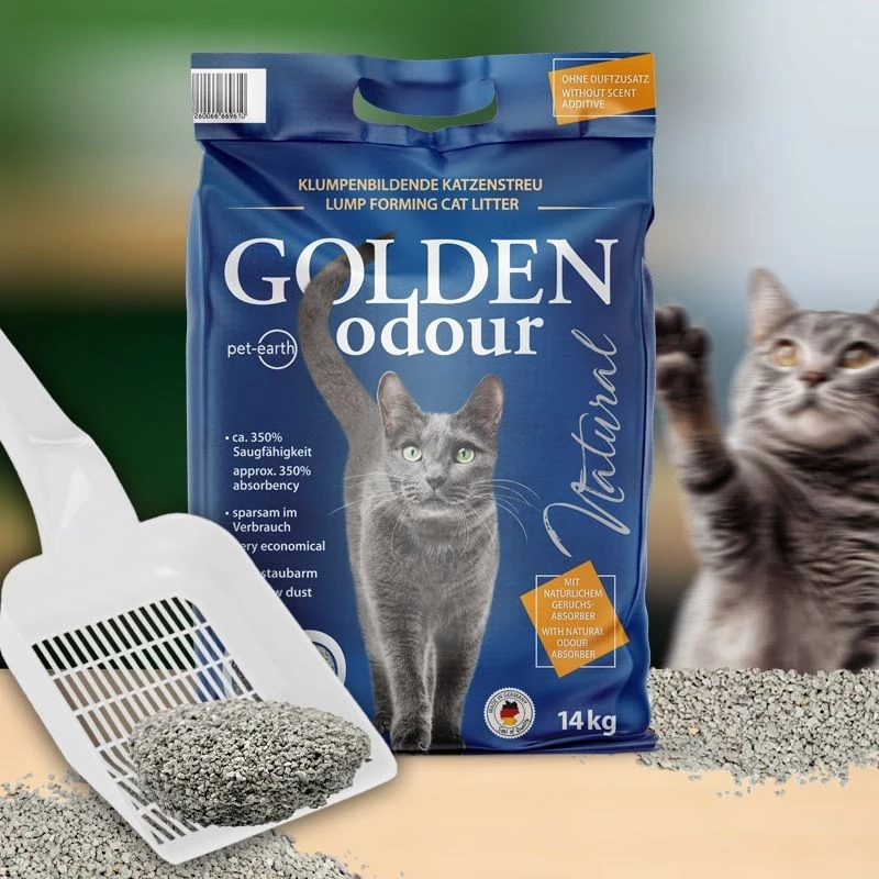 Arena para gatos Golden Grey 7 kg — arena aglomerante de bentonita, sin polvo, eliminación de olores