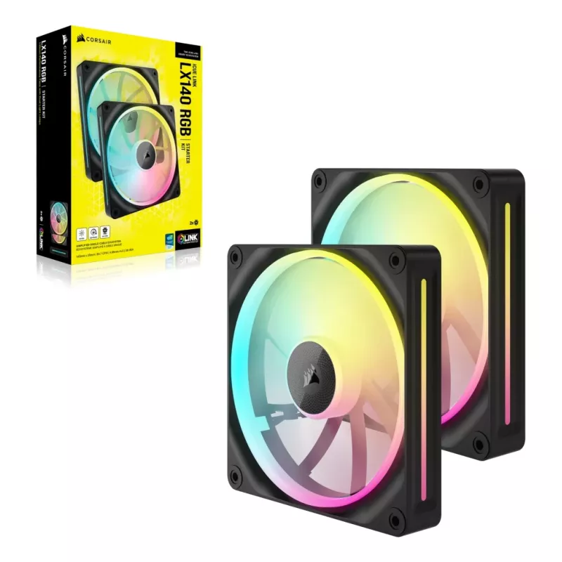 CORSAIR iCUE LINK LX140 RGB PWM ventilador de caja, 140 mm, ARGB, (2 uds.), negro