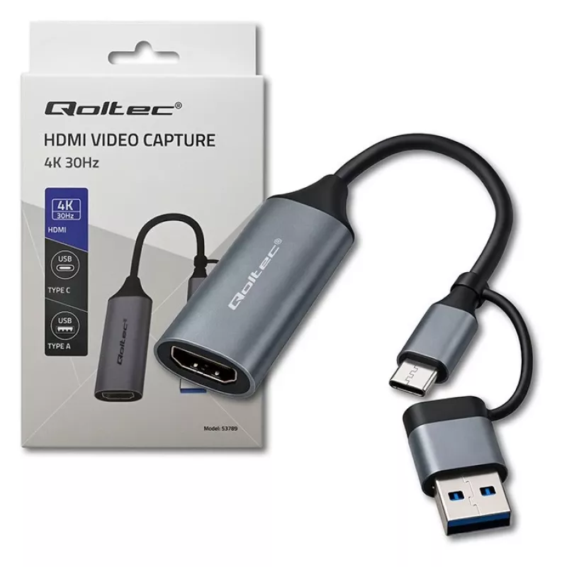 Adaptador USB-C a USB-A y HDMI 4K 30Hz QOLTEC de aluminio