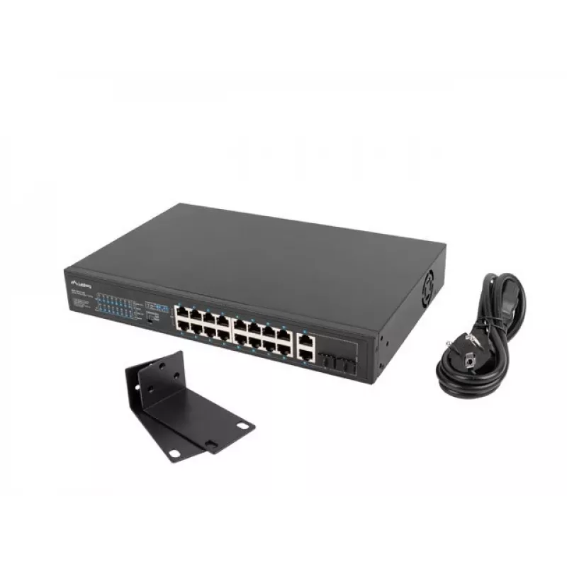 Lanberg RSFE-16P-2C-250 switch PoE+ no gestionable, 16x 10/100 PoE+, 2x combo Gigabit, 250 W, rack 1U
