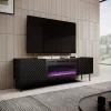 Mueble TV Cama Meble ONDA con chimenea eléctrica 1805×400×580 mm, negro, superficie de aglomerado (de pie o montado en pared)