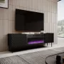 Mueble TV Cama Meble ONDA con chimenea eléctrica 1805×400×580 mm, negro, superficie de aglomerado (de pie o montado en pared)