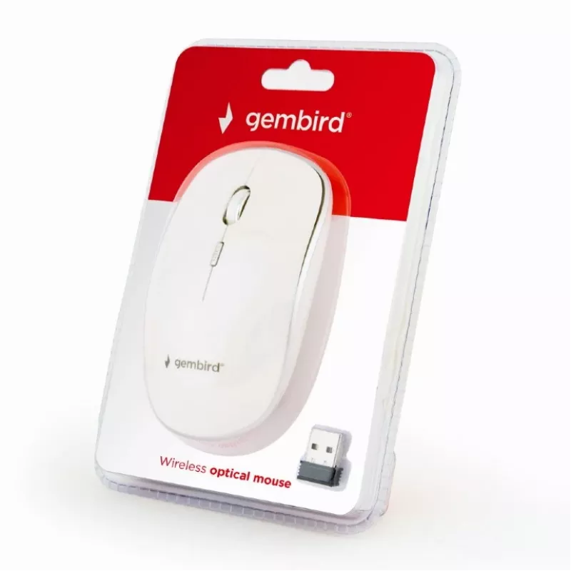 Ratón inalámbrico GEMBIRD MUSW-4B-01-W, ambidiestro, óptico 1600 DPI, 4 botones, RF Wireless, blanco