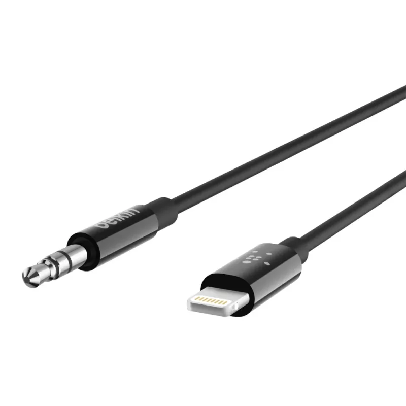 Cable Belkin Lightning a toma de auriculares - Lightning macho a minijack estéreo macho - 91,4 cm - negro - para Apple iPhone (Lig