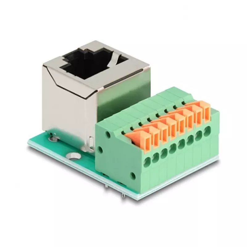Adaptador de cable DeLOCK 90653 RJ45 regleta de conexión de 8 pines verde plateado